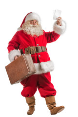 Santa Claus with old leather suitcase