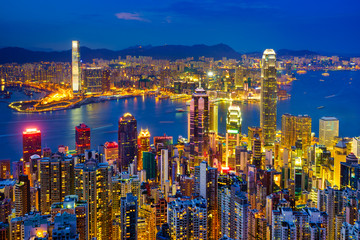 Panorama Hongkongu nocą, Chiny