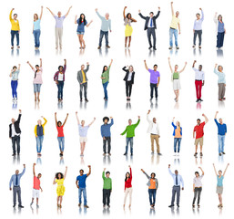 Fototapeta premium Multiethnic Group of People Arms Raised Celebration