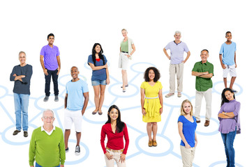 Obraz premium Multi-Ethnic People In A Social Media Themed