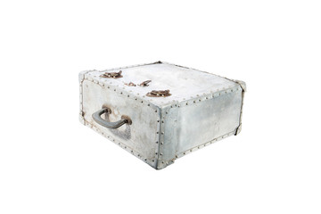 Metal case,Old case of film and rust on metal isolated on white