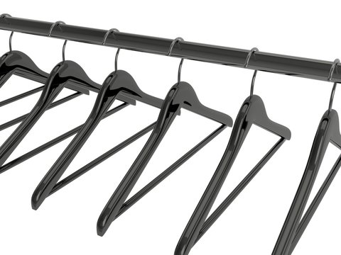 Black Clothes Hangers Isolated On White