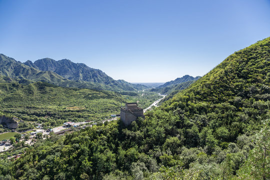 China. Tower of the Great Wall in the valley Guangou