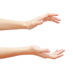 Empty woman hands isolated on white background