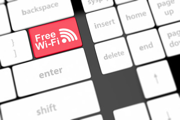 Free WI-FI button on keyboard with soft focus