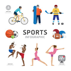 Fototapeta na wymiar Infographic Health Sport and Wellness Flat Icons Template Design