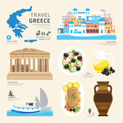 Naklejka premium Podróży koncepcja Grecja Landmark Flat Design Design. Vector Illustr