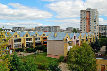 Fototapeta na wymiar Fabijoniskes residential quartier with new houses