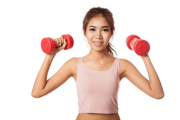Asian healthy girl workout with dumbbell
