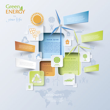 Abstract vector Infographic with wind turbines, green energy