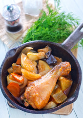 fried chicken with vegetables