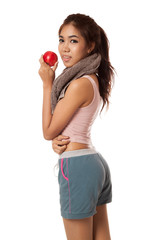 Asian healthy girl smile with red apple