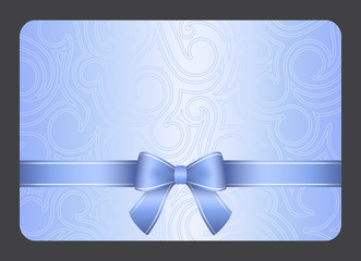Light blue gift card with ribbon and swirl ornament