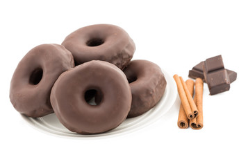 Chocolate donuts isolated on a white background