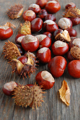chestnuts on wooden table