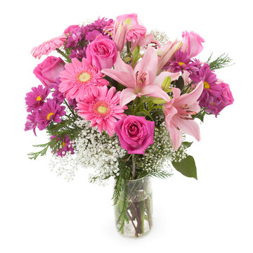 Fototapeta Pink flowers bunch in vase