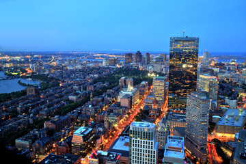 Naklejka na ściany i meble Aerial view of Boston at dusk