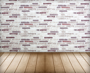 wood vintage with white brick wall