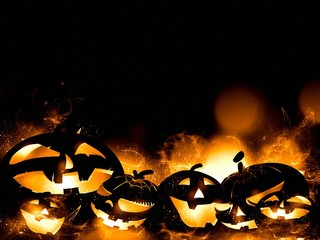 scary halloween pumpkins and magic mist - 70837176