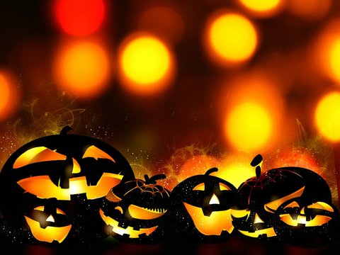 halloween pumpkins with background magic lights