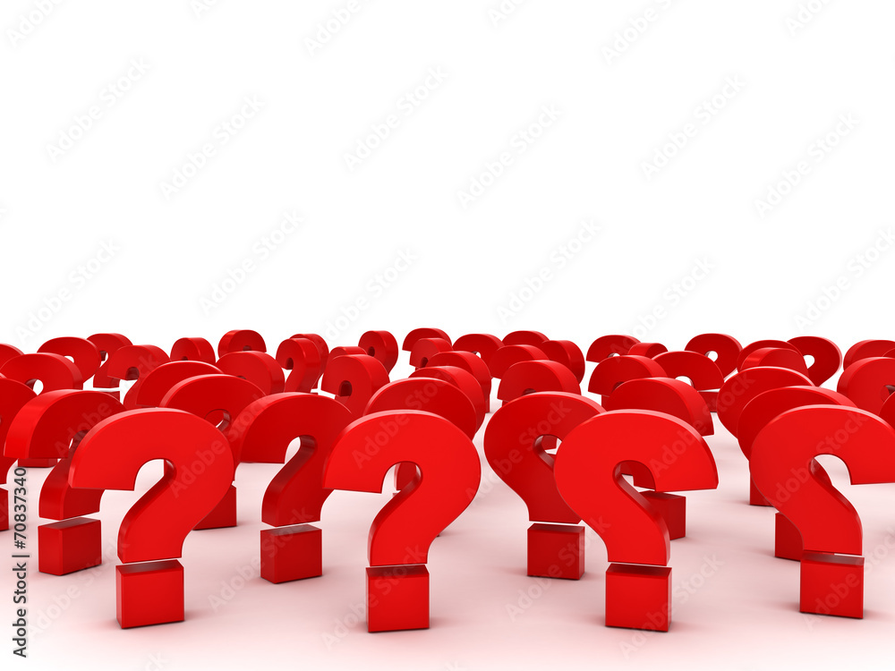 Poster red question marks with empty space above over white background