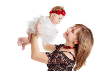 beautiful mother with her daughter isolated on white background