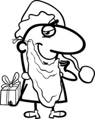 santa with gift cartoon coloring page