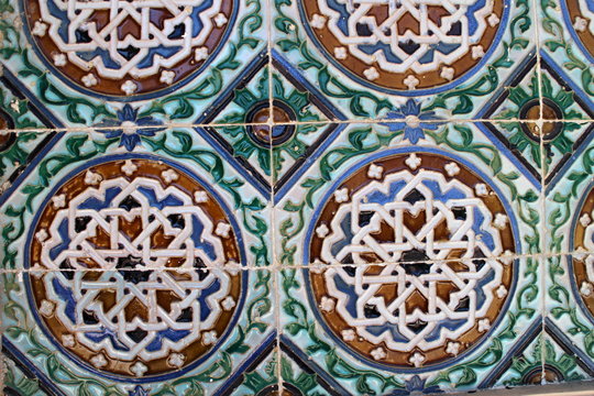 Azulejo ceramic in Monserrate palace in Sintra, Portugal