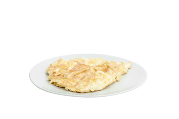 Scrambled eggs on plate ceramic isolated with clipping path.