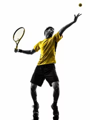 Foto auf Leinwand man tennis player at service serving silhouette © snaptitude