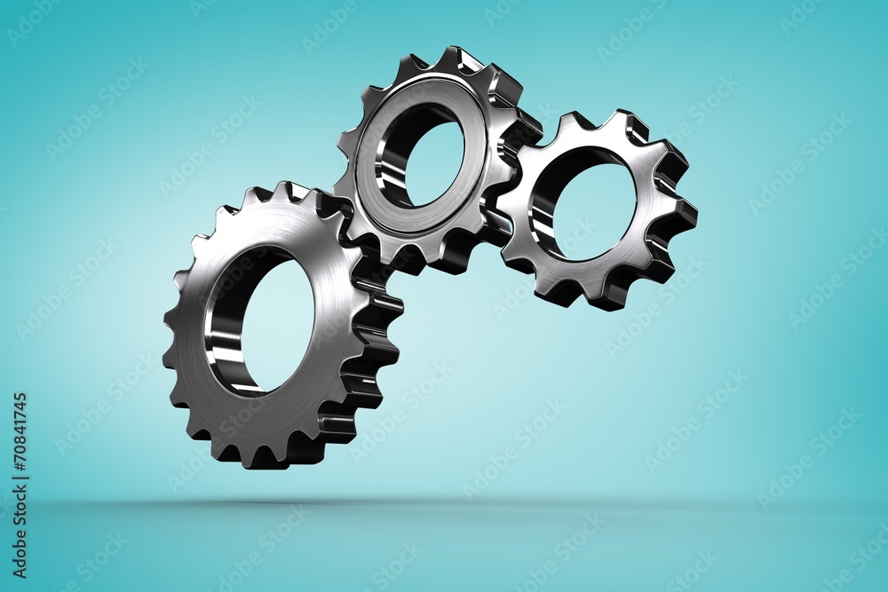 Poster composite image of metal cogs and wheels connecting