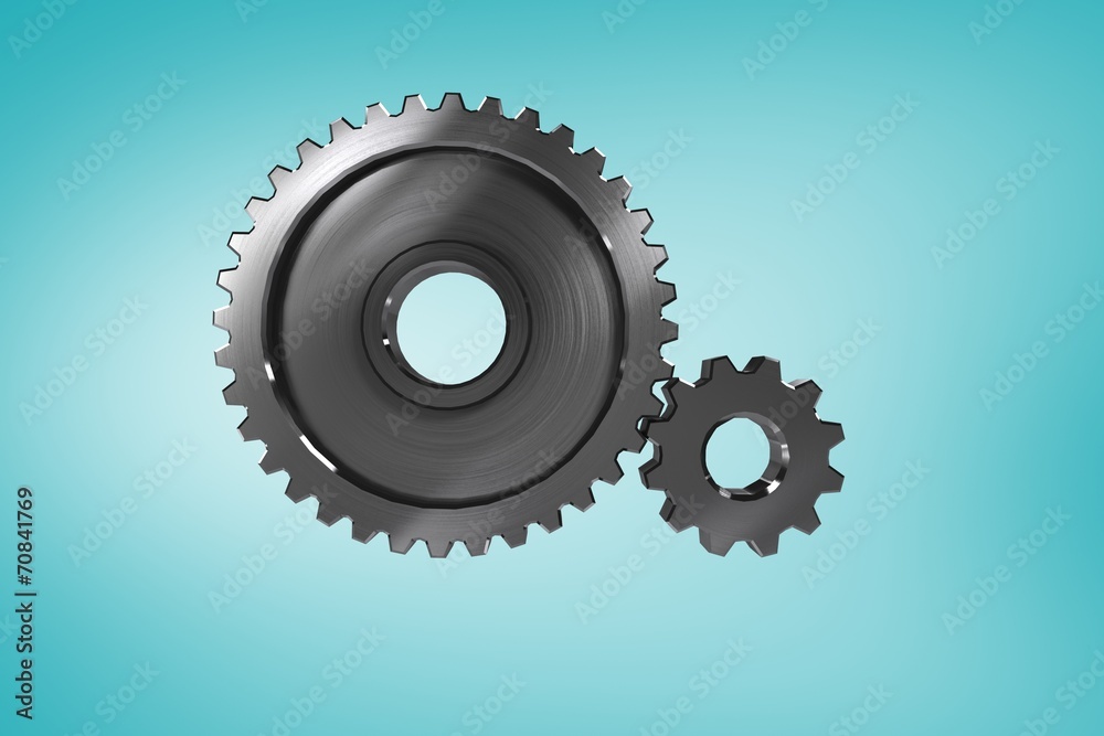 Poster Composite image of metal cog and wheel connecting