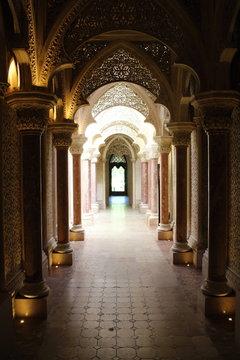 Passage in gothic revival interiors, Monserrate palace in Sintra