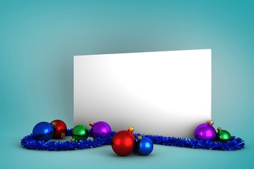 Composite image of poster with colourful christmas decorations