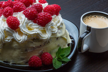 Coffee with raspberry cake
