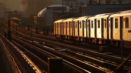 Fototapeta na wymiar Subway Train in New York at Sunset