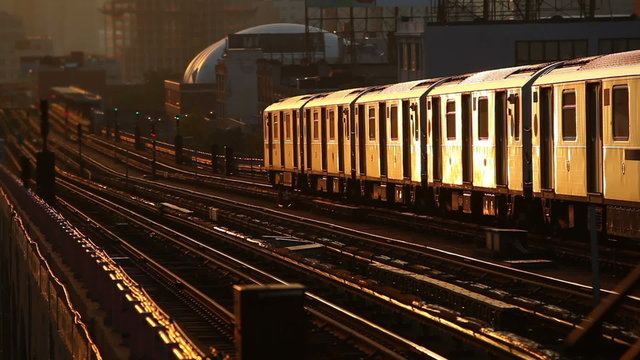 Subway Train in New York at Sunset