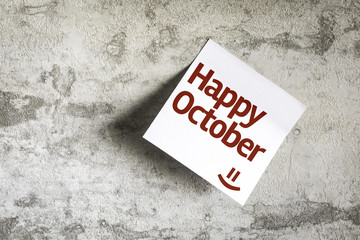 Happy October on Paper Note on texture background