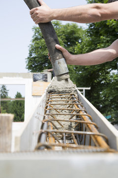 Construction of a residential house, casting of the ring beam
