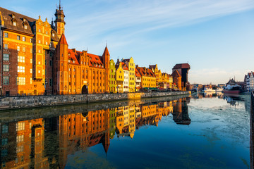The riverside with promenade of Gdansk, Poland.