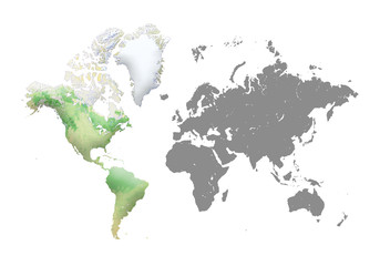 World Map on white background. north and south america