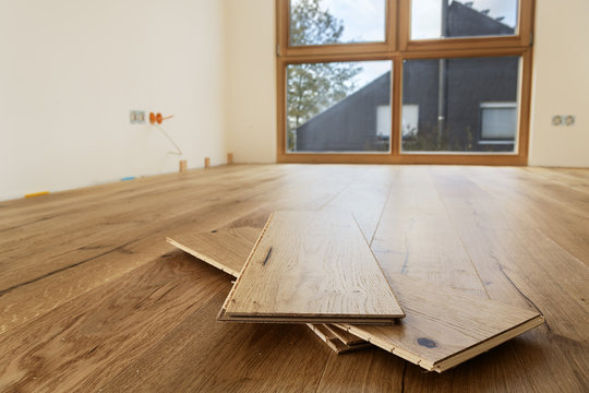 Room with finished oak parquet flooring