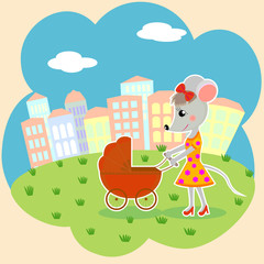 Obraz na płótnie Canvas mouse mother with a stroller