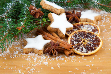 Fototapeta na wymiar Christmas cookies with festive decoration