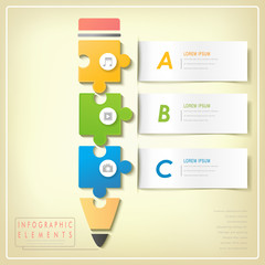 modern puzzle pencil infographic elements