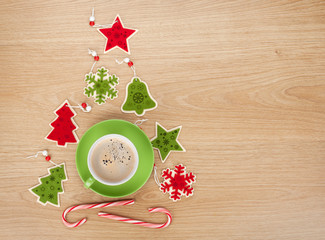 Christmas decor and coffee cup
