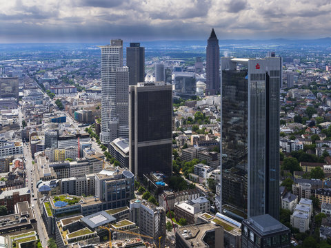 Germany, Hesse, Frankfurt, view to skyscrapers and city from above