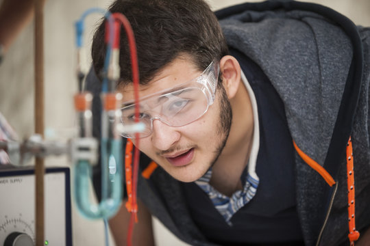 Vocational school student in chemistry class