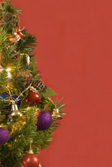 Christmas Tree Detail With Red Background