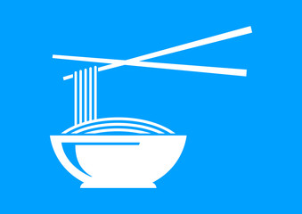 White noodle icon on blue background